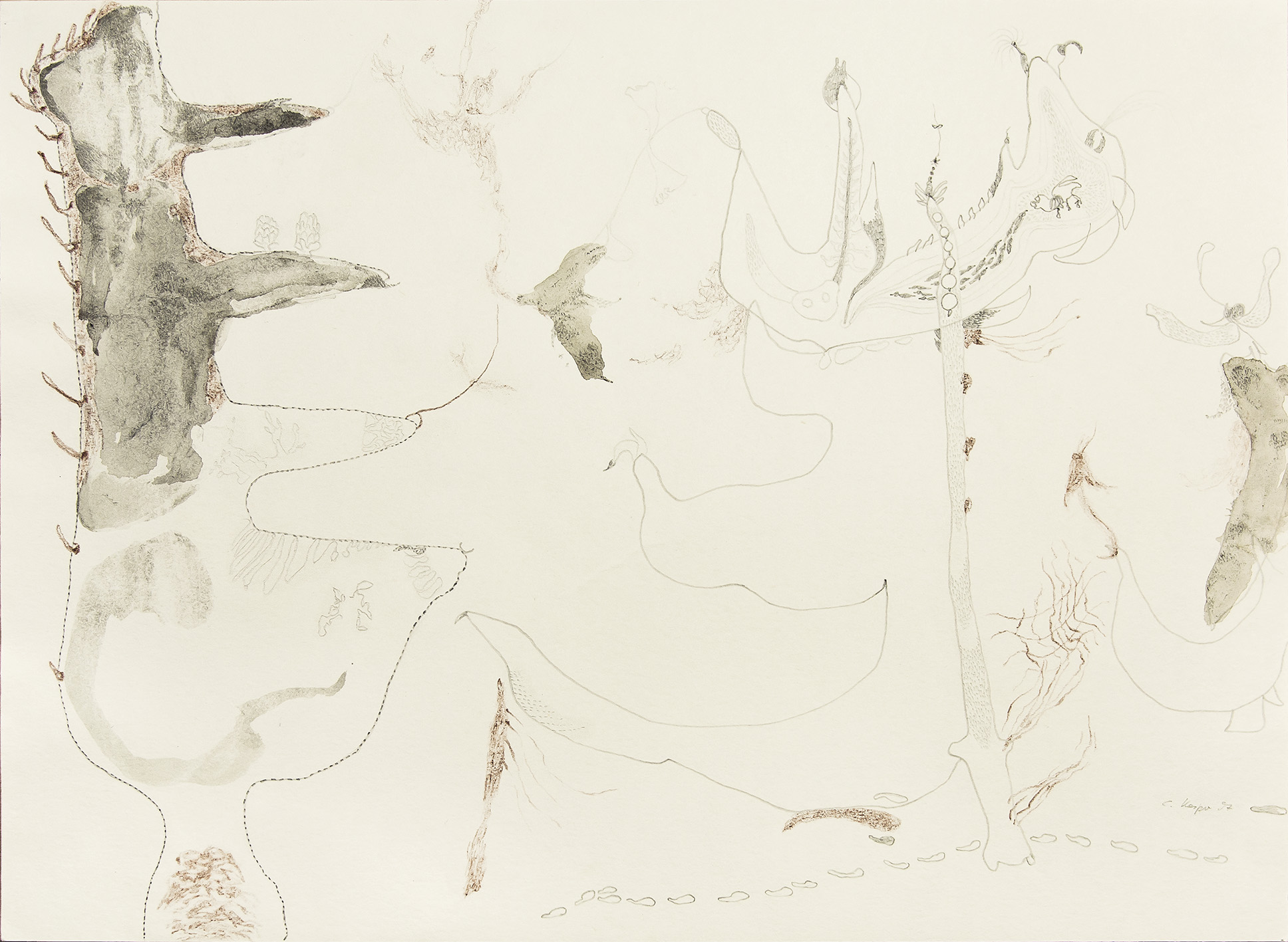 Zeichnung: Und die künstlichen Paradiese: Vogelsgrünschnarrtanne, 1997